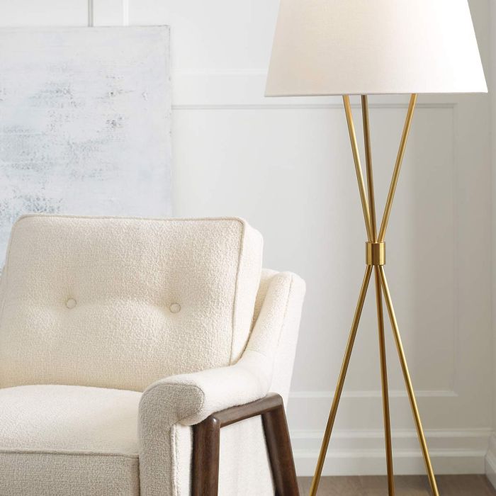 Penny 1 Light Floor Lamp - Burnished Brass with White Shade