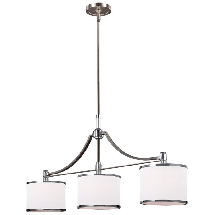 Prospect Park 3 Light Island Chandelier - Satin Nickel with Chrome