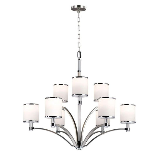 Prospect Park 9 Light Chandelier - Satin Nickel with Chrome
