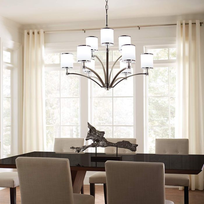 Prospect Park 9 Light Chandelier - Satin Nickel with Chrome