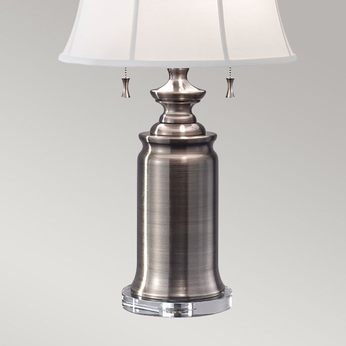Stateroom 2 Light Table Lamp - Antique Nickel with True White Shade