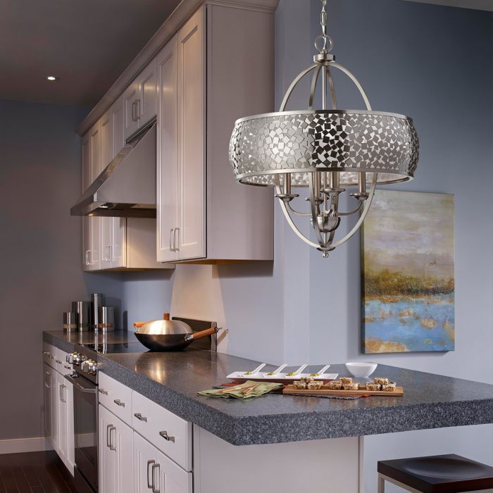 Zara 4 Light Large Chandelier - Brushed Steel