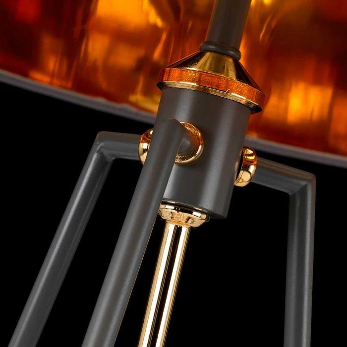 Ferrara Table Lamp - Dark Grey Polished Gold with Grey with Metallic Gold Lining Shade