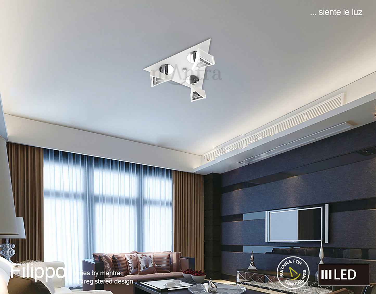 Filippo Spot Light 3 Light LED Triangular 5W 3000K, 1300lm, Matt White/Polished Chrome, 3yrs Warranty by Mantra