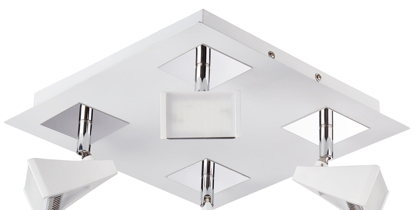 Filippo Spot Light 4 Light LED Square 20W 3000K, 1750lm, Matt White/Polished Chrome, 3yrs Warranty by Mantra