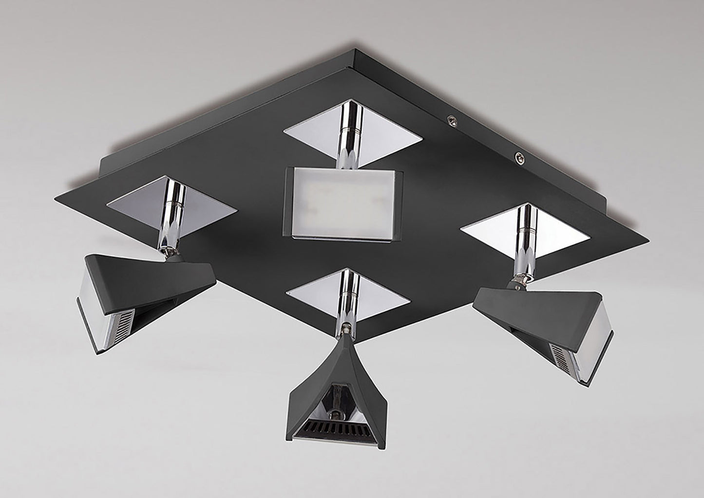 Filippo Spot Light 4 Light LED Square 20W 3000K, 1750lm, Matt Black/Polished Chrome, 3yrs Warranty by Mantra