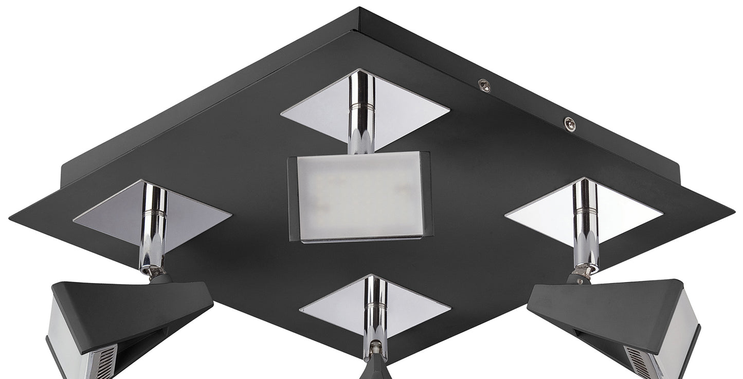Filippo Spot Light 4 Light LED Square 20W 3000K, 1750lm, Matt Black/Polished Chrome, 3yrs Warranty by Mantra