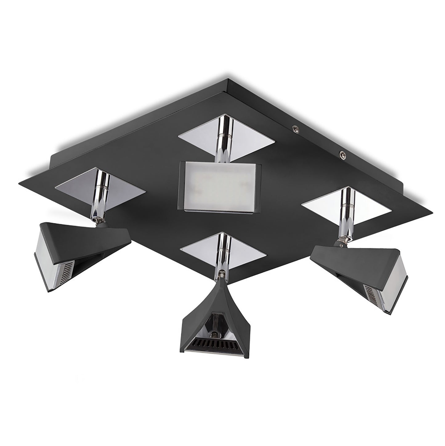 Filippo Spot Light 4 Light LED Square 20W 3000K, 1750lm, Matt Black/Polished Chrome, 3yrs Warranty by Mantra
