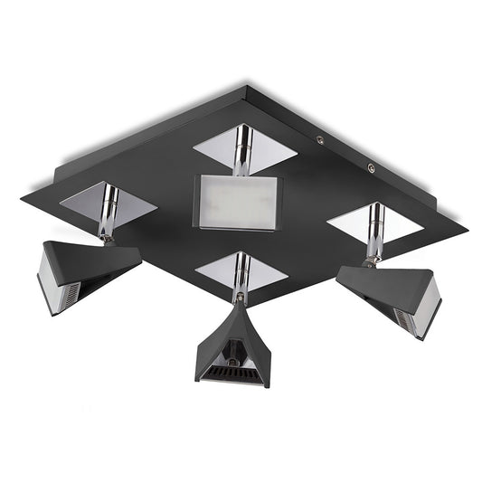Filippo Spot Light 4 Light LED Square 20W 3000K, 1750lm, Matt Black/Polished Chrome, 3yrs Warranty by Mantra