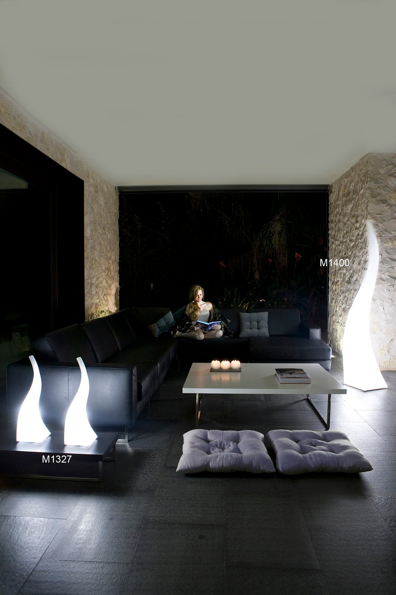 Flame Floor Lamp 4+1 Light GU10/E27 Outdoor IP44, Opal White by Mantra