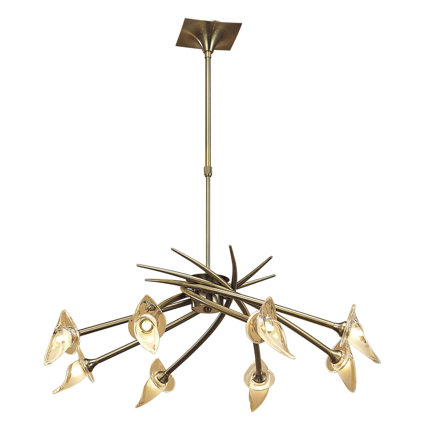 Flavia Telescopic Pendant Round 8 Light G9, Antique Brass by Mantra