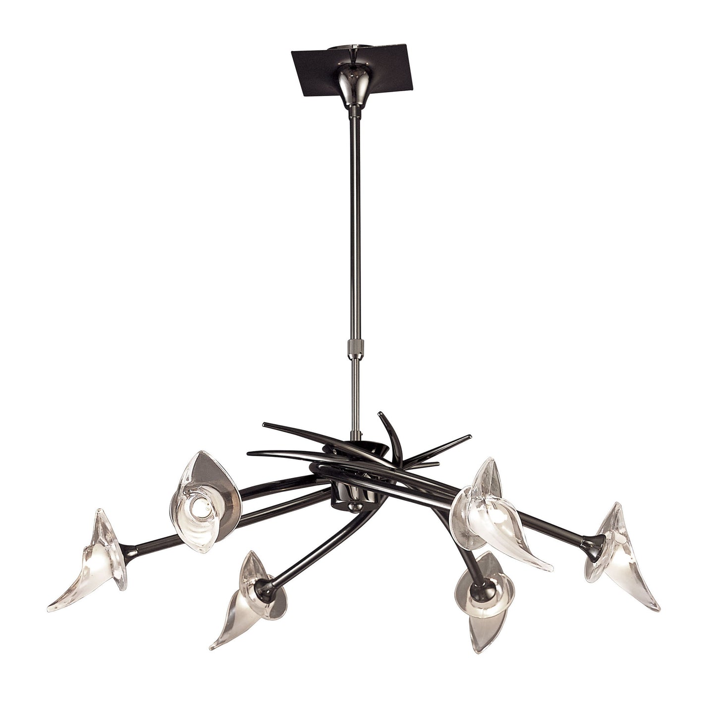 Flavia Telescopic Pendant Convertible To Semi Flush Round 6 Light G9, Black Chrome by Mantra