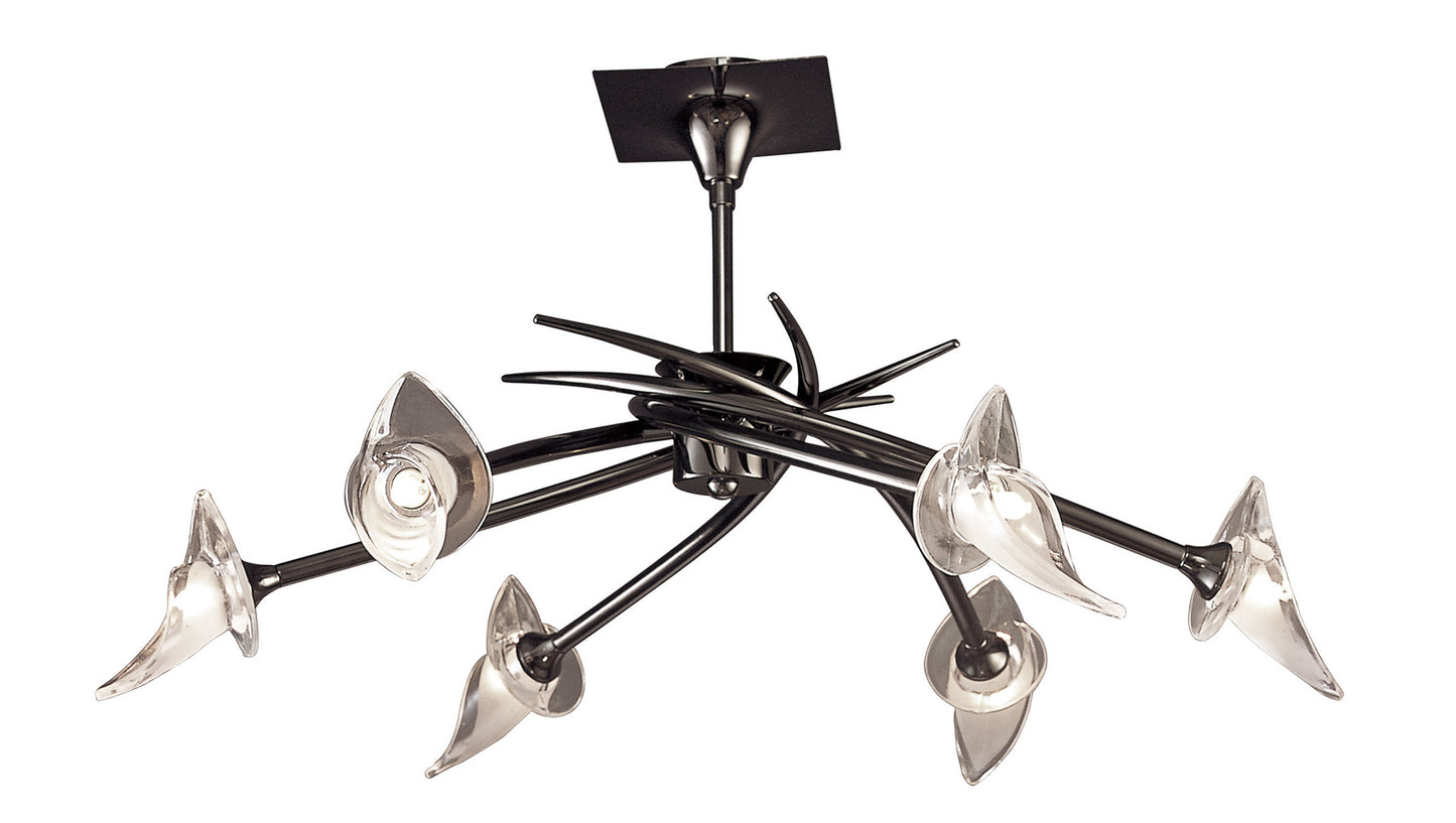 Flavia Telescopic Pendant Convertible To Semi Flush Round 6 Light G9, Black Chrome by Mantra