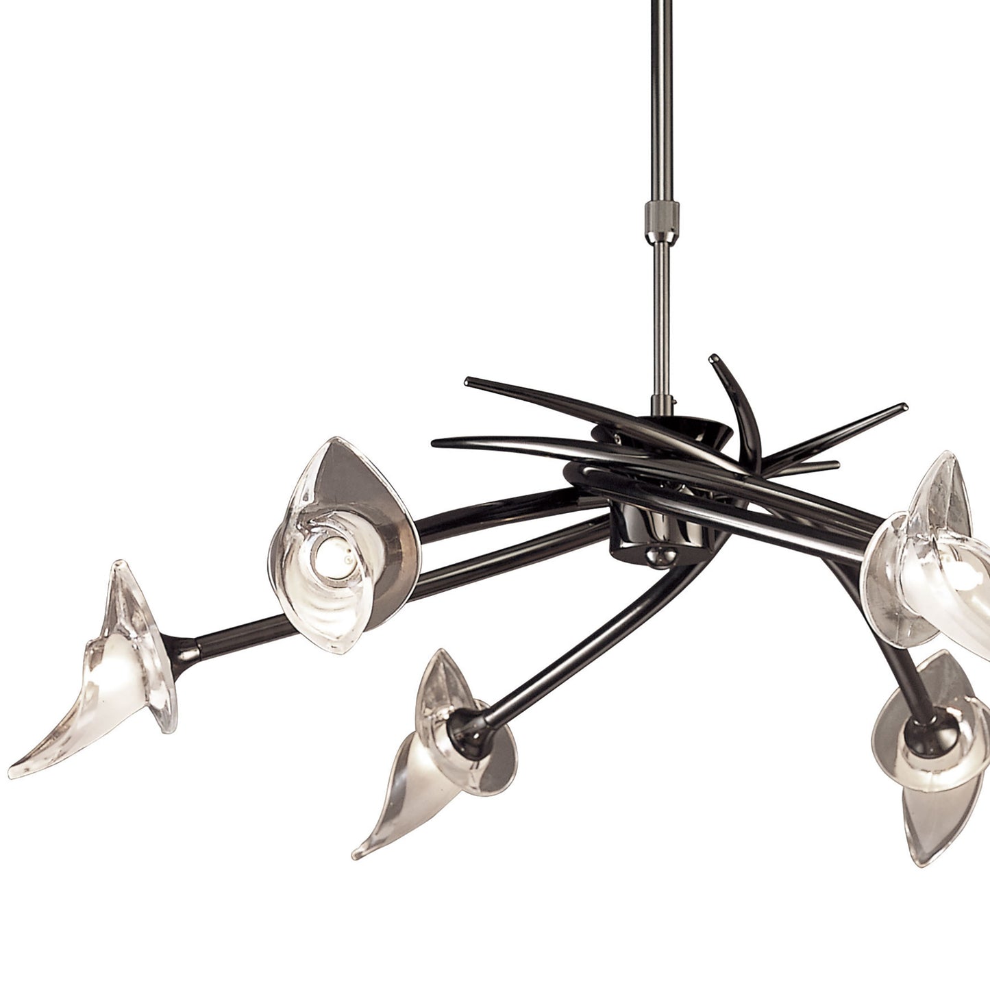 Flavia Telescopic Pendant Convertible To Semi Flush Round 6 Light G9, Black Chrome by Mantra