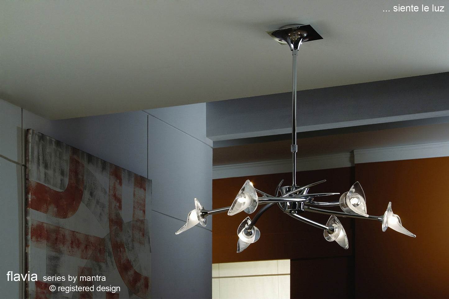 Flavia Telescopic Pendant Convertible To Semi Flush Round 6 Light G9, Black Chrome by Mantra