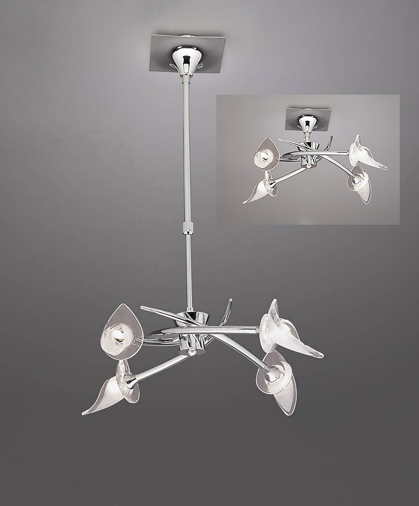 Flavia Telescopic Pendant Convertible To Semi Flush Round 4 Light G9, Polished Chrome by Mantra