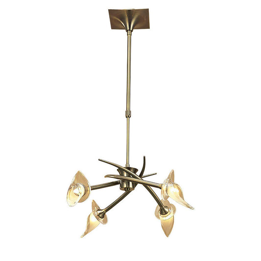 Flavia Telescopic Pendant Convertible To Semi Flush Round 4 Light G9, Antique Brass by Mantra