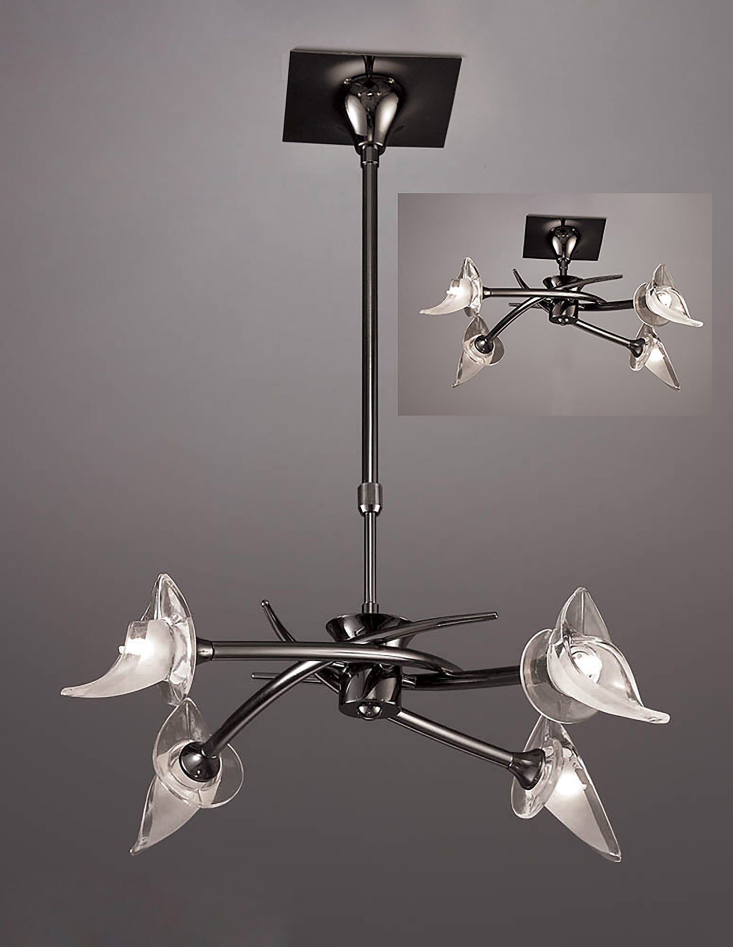 Flavia Telescopic Pendant Convertible To Semi Flush Round 4 Light G9, Black Chrome by Mantra