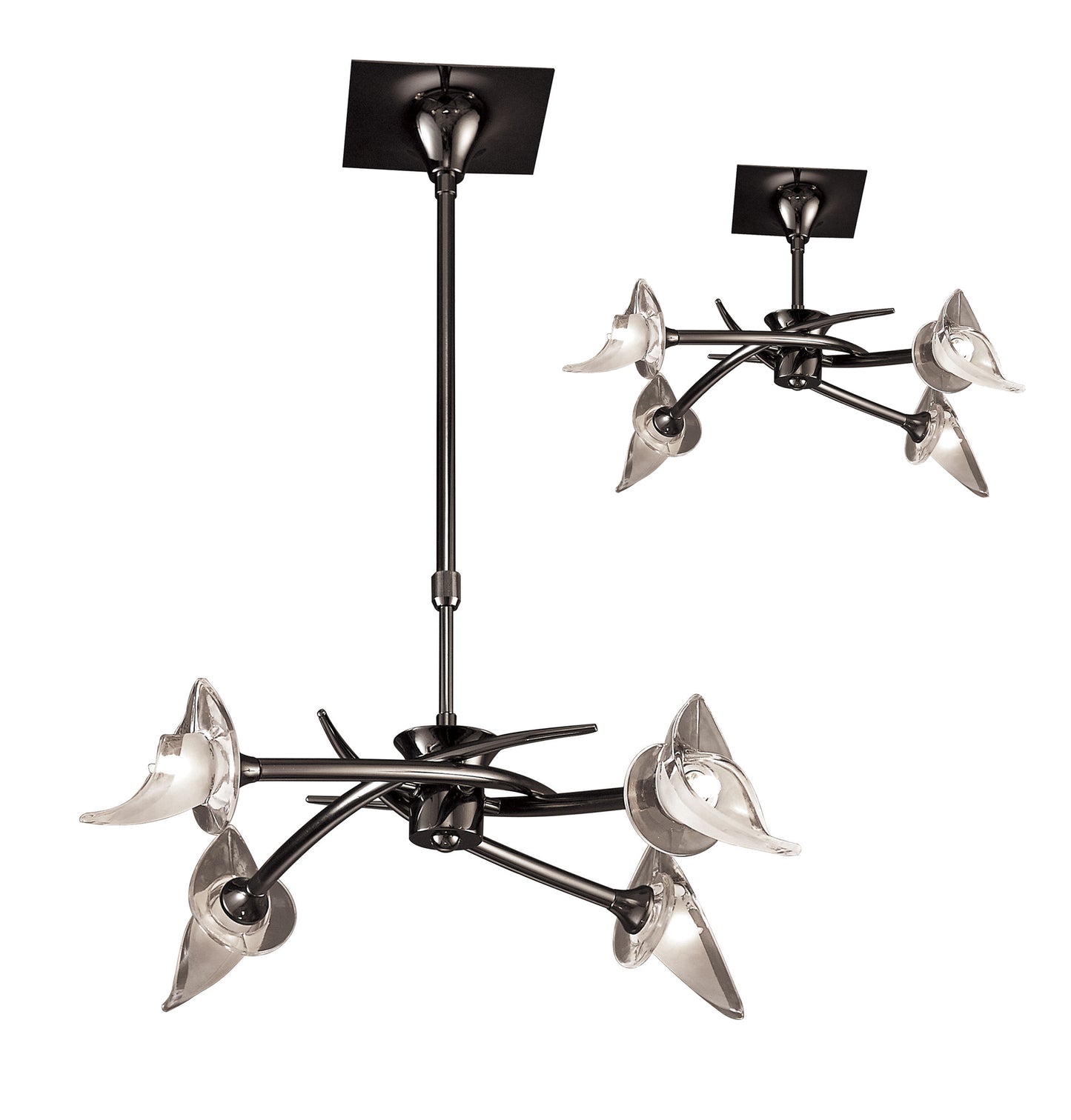 Flavia Telescopic Pendant Convertible To Semi Flush Round 4 Light G9, Black Chrome by Mantra