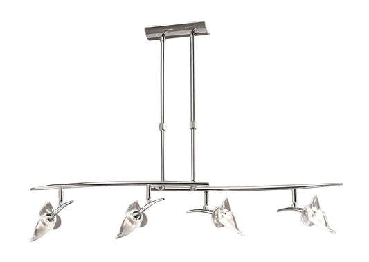 Flavia Telescopic Pendant Linear Bar 4 Light G9 With Adjustable Heads, Polished Chrome by Mantra