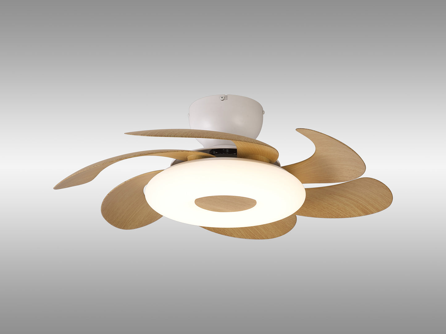 Flowers 24W LED Dimmable Ceiling Light With Built-In 25W DC Reversible Fan, Remote Control 2700-5000K, 2900lm, White/Wood by Mantra