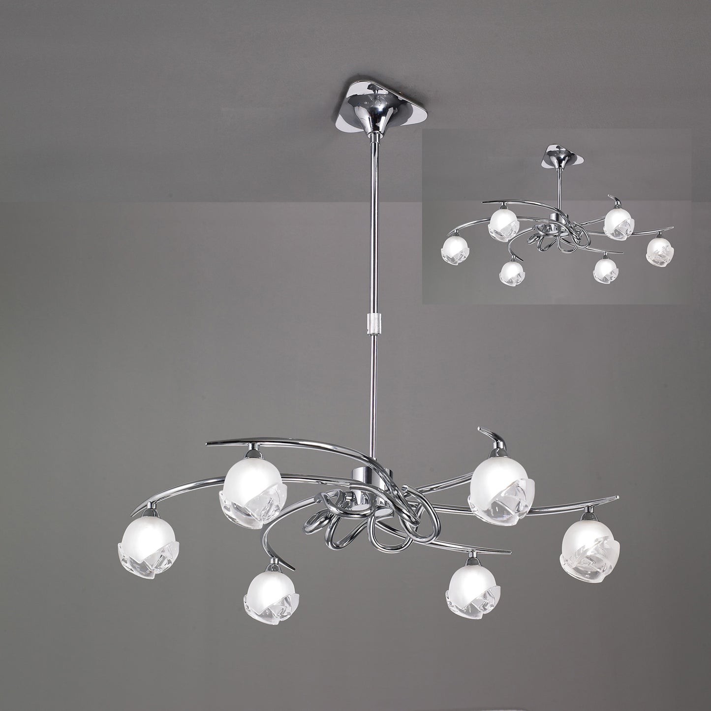 Fragma Telescopic Convertible To Semi Flush 6 Light G9, Polished Chrome by Mantra