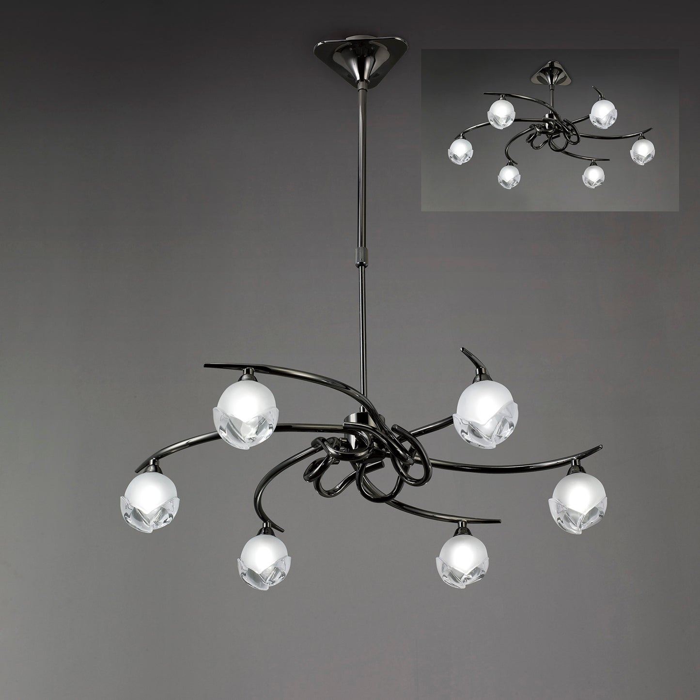 Fragma Telescopic Convertible To Semi Flush 6 Light G9, Black Chrome by Mantra