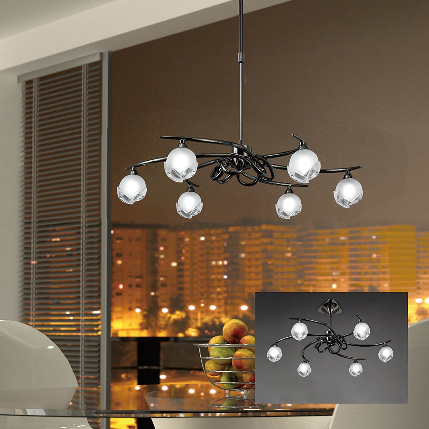 Fragma Telescopic Convertible To Semi Flush 6 Light G9, Black Chrome by Mantra