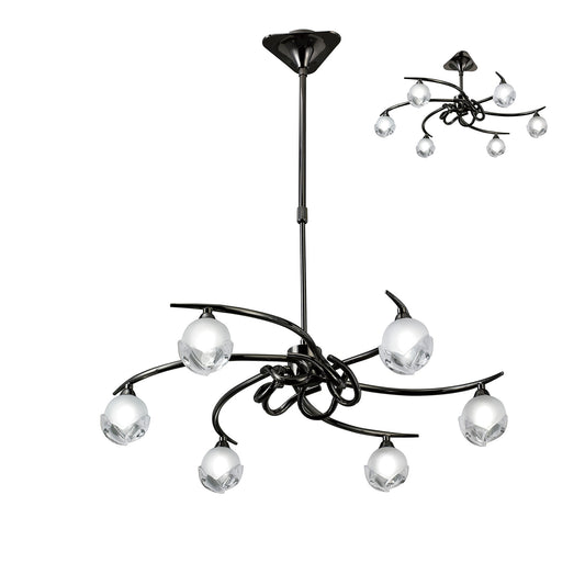 Fragma Telescopic Convertible To Semi Flush 6 Light G9, Black Chrome by Mantra