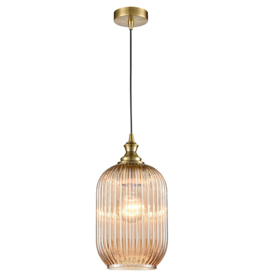 Franklite Refract Single Pendant - Aged Brass Pendant with Amber Glass Shade - PCH232-393