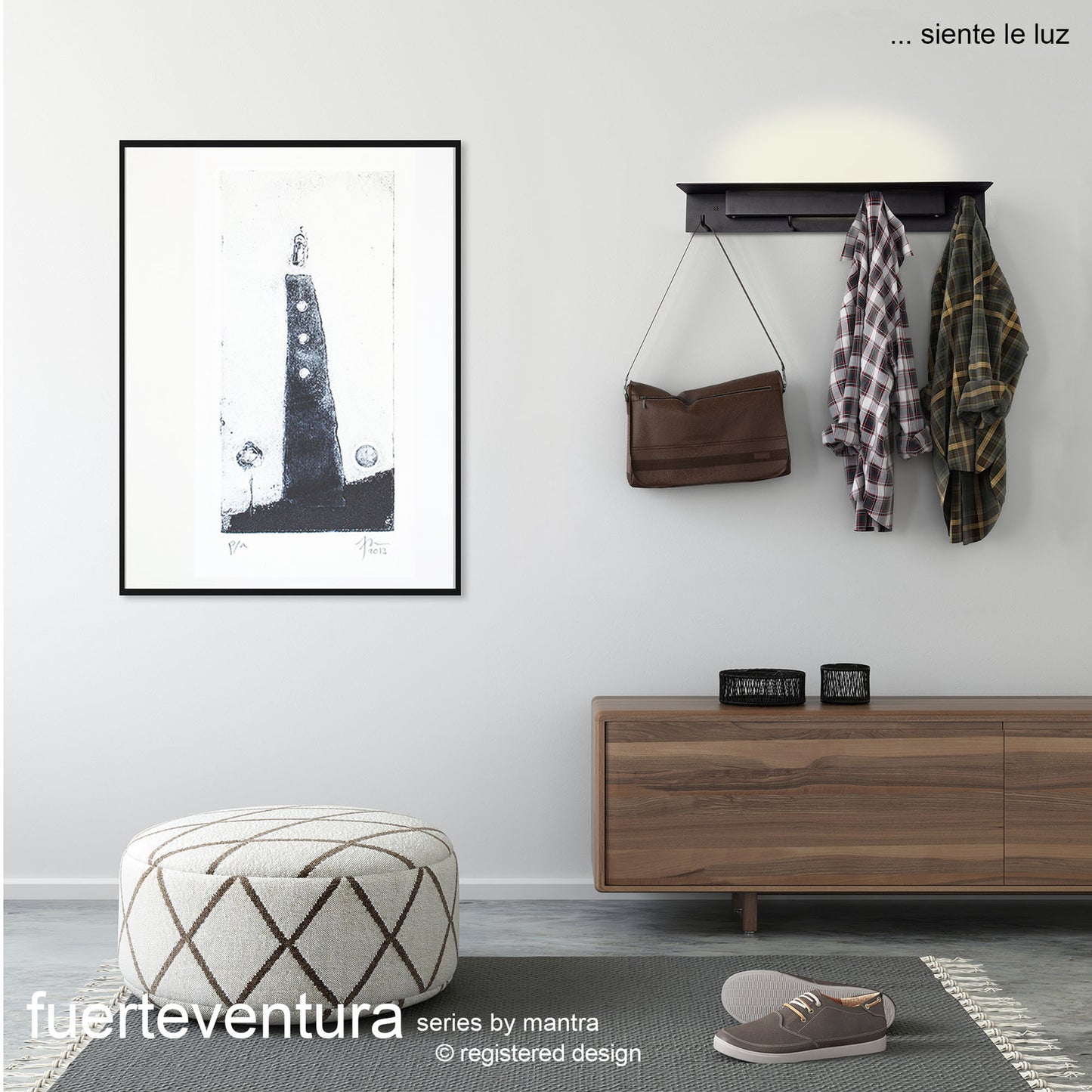 Fuerteventura Wall Lamp Coat Rack, 9W LED, 3000K, 600lm, Matt Black, 3yrs Warranty by Mantra