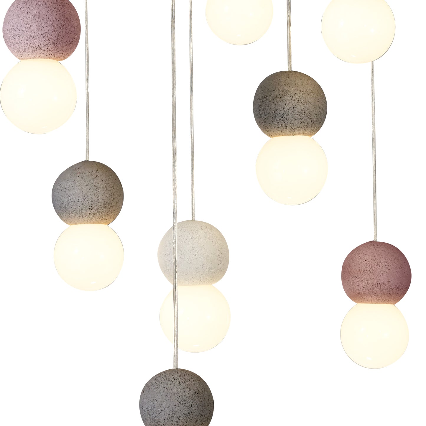 Galaxia Pendant Round, 15 Light E27, White/Grey/Red Cement, White Base & Cable, Item Weight: 22kg by Mantra