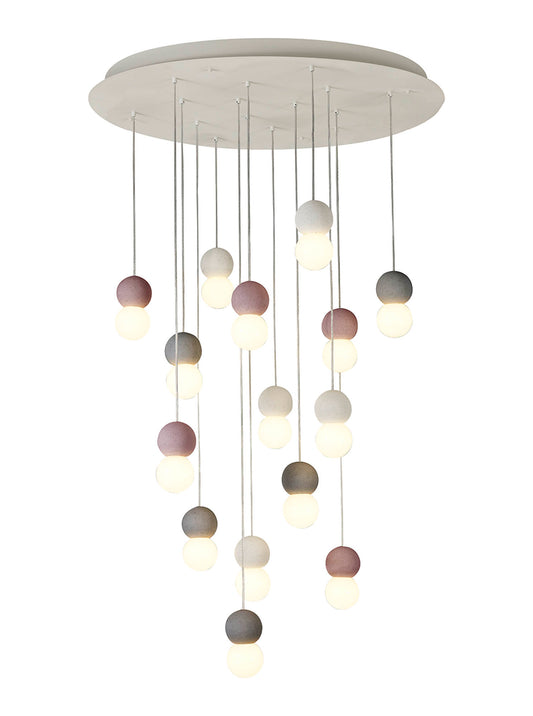 Galaxia Pendant Round, 15 Light E27, White/Grey/Red Cement, White Base & Cable, Item Weight: 22kg by Mantra