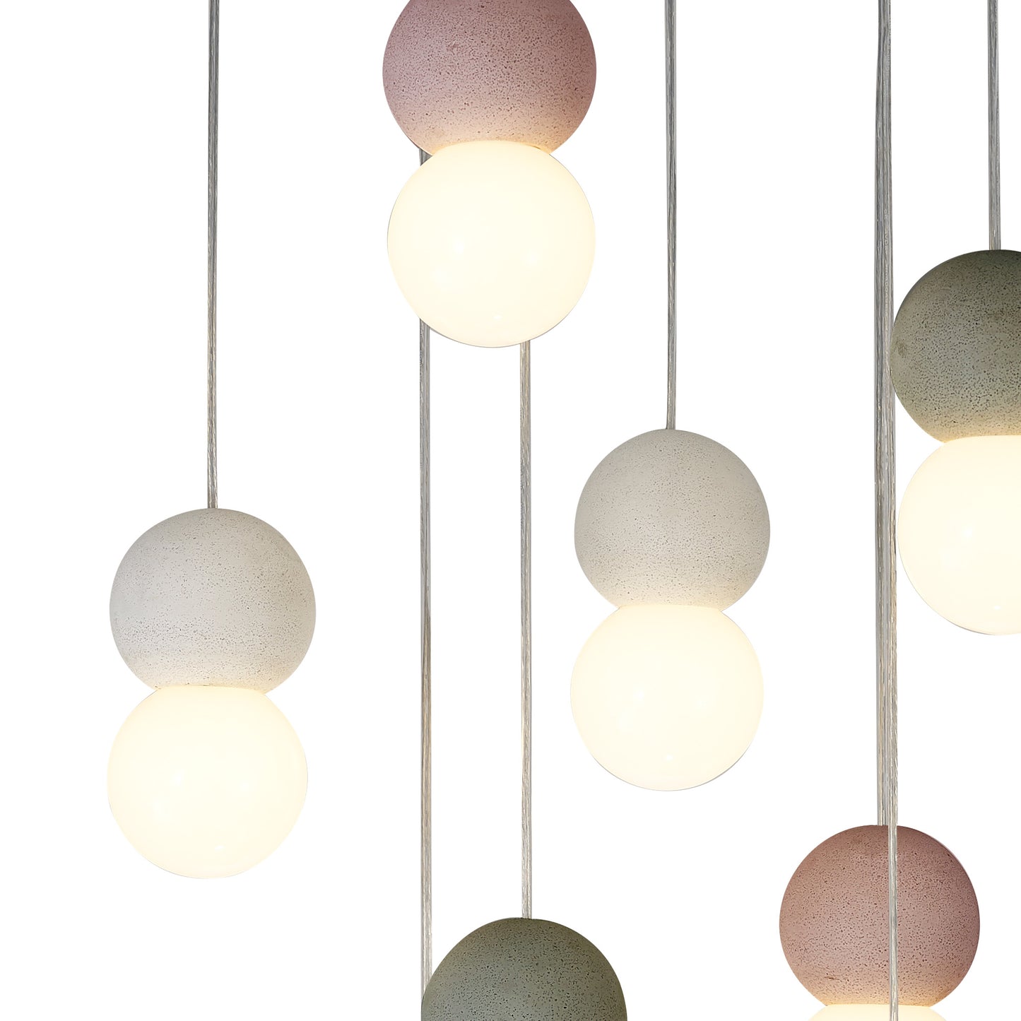 Galaxia Pendant Round, 9 Light E27, White/Grey/Red Cement, White Base & Cable by Mantra