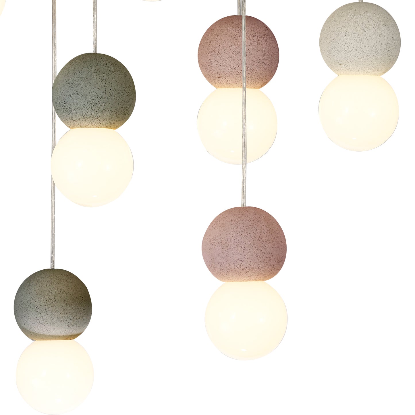 Galaxia Pendant Round, 9 Light E27, White/Grey/Red Cement, White Base & Cable by Mantra