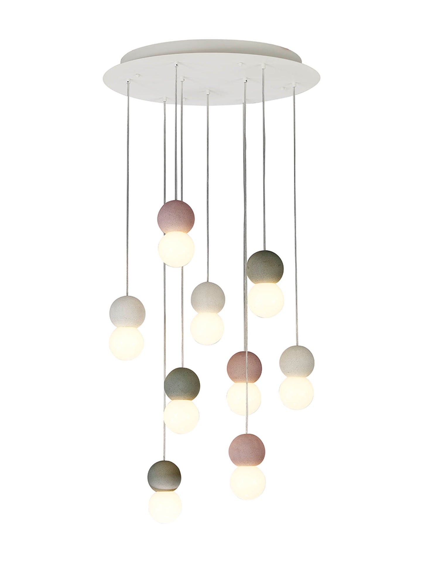 Galaxia Pendant Round, 9 Light E27, White/Grey/Red Cement, White Base & Cable by Mantra