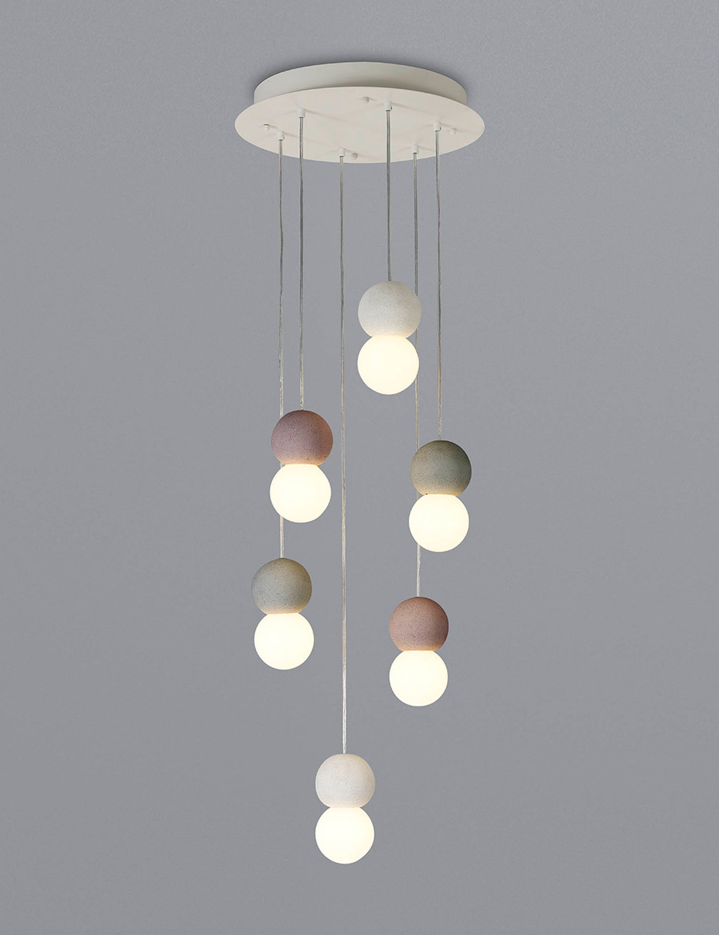 Galaxia Pendant Round, 6 Light E27, White/Grey/Red Cement, White Base & Cable by Mantra