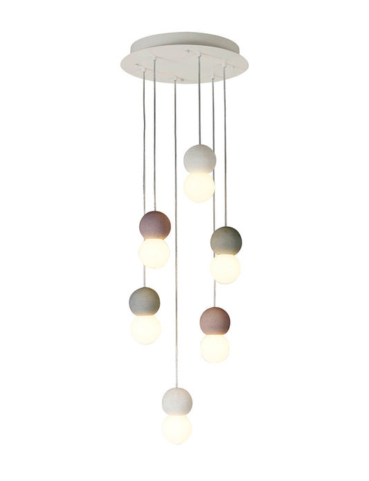 Galaxia Pendant Round, 6 Light E27, White/Grey/Red Cement, White Base & Cable by Mantra