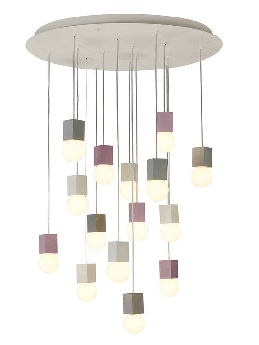 Galaxia Pendant Square, 15 Light E27, White / Grey / Red Cement, White Base & Cable, Item Weight: 19.4kg by Mantra