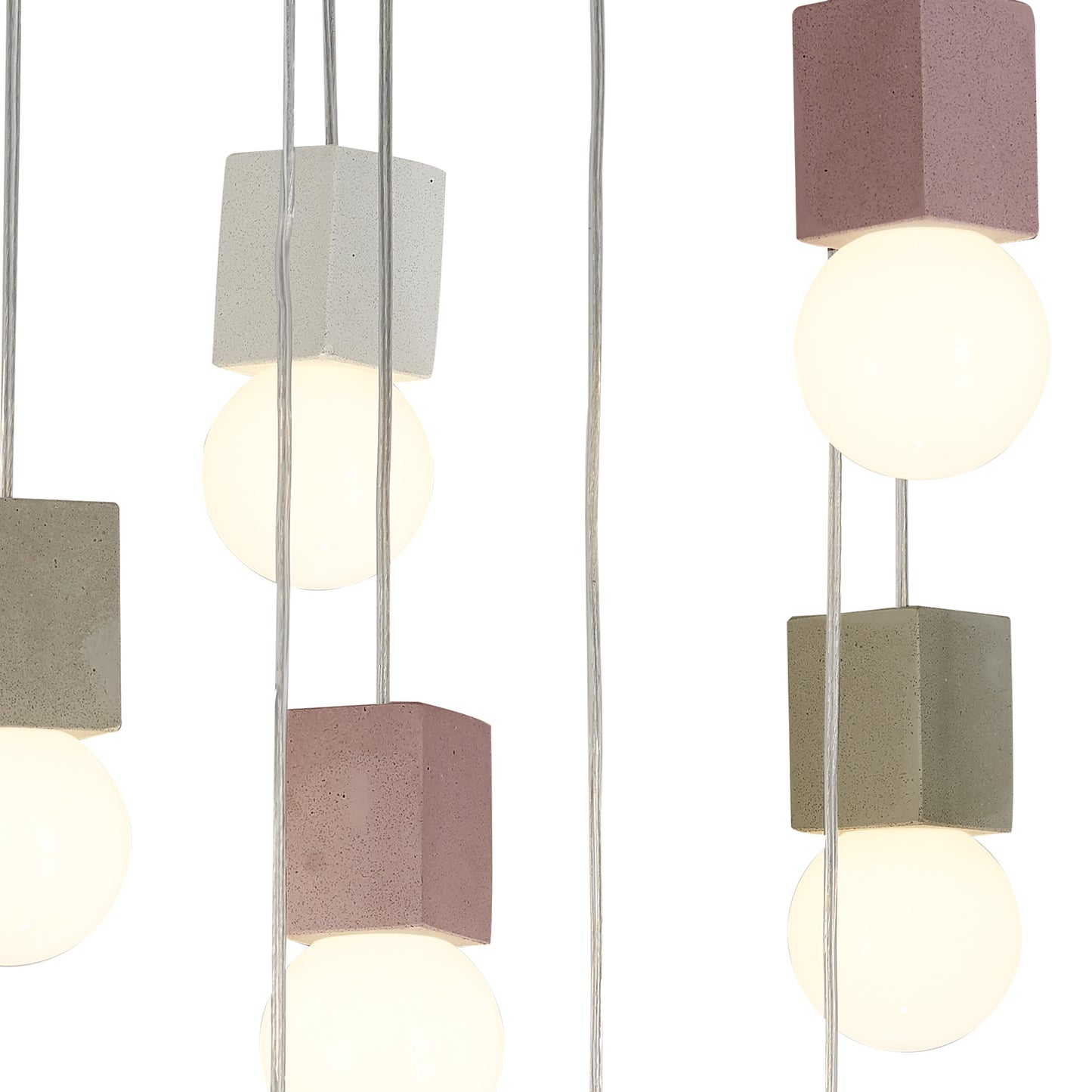 Galaxia Pendant Square, 9 Light E27, White / Grey / Red Cement, White Base & Cable by Mantra