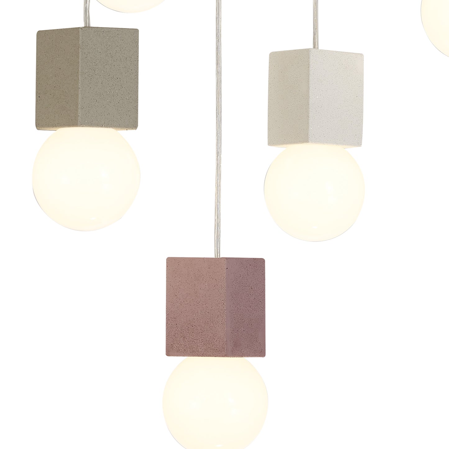 Galaxia Pendant Square, 9 Light E27, White / Grey / Red Cement, White Base & Cable by Mantra