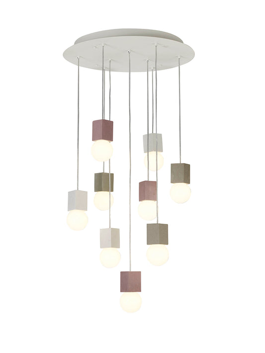 Galaxia Pendant Square, 9 Light E27, White / Grey / Red Cement, White Base & Cable by Mantra