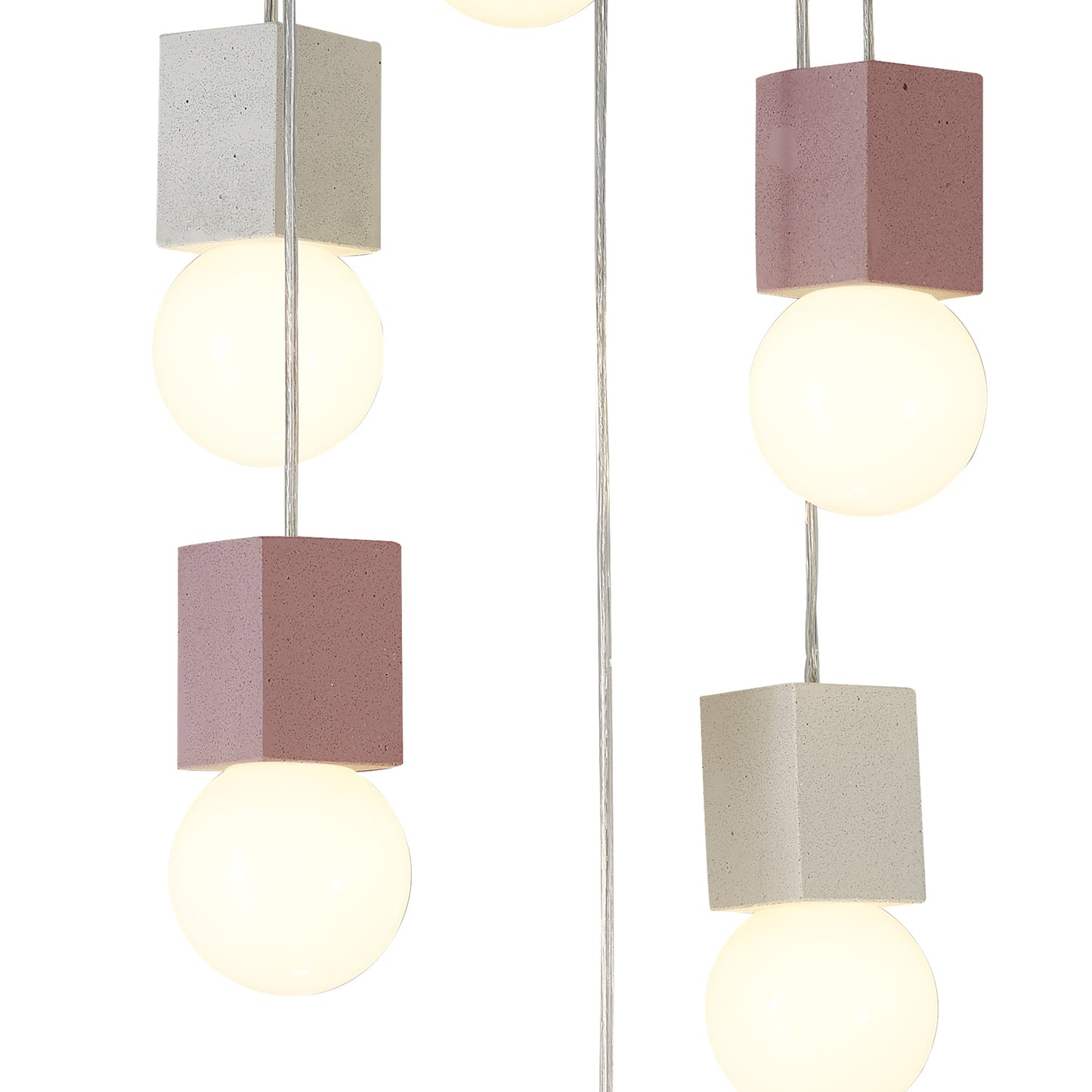 Galaxia Pendant Square, 6 Light E27, White / Grey / Red Cement, White Base & Cable by Mantra