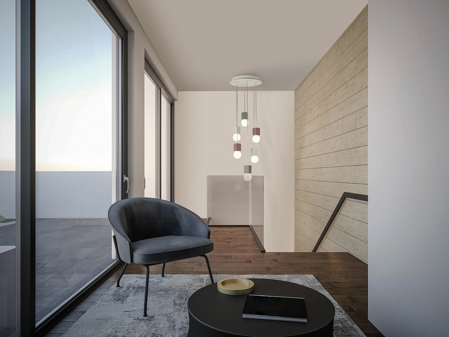 Galaxia Pendant Round, 1 Light E27, White/Red Cement by Mantra