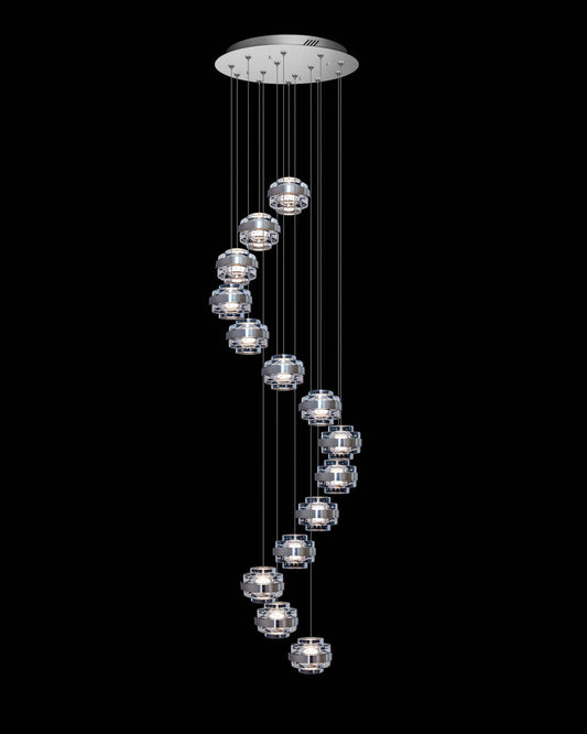 Geo LED 14Lt Round Clear Pendant Satin Nickel Dimmable Light