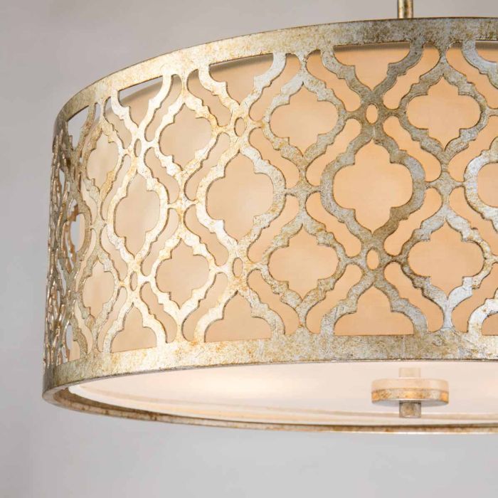 Arabella 3 Light Duo-Mount Large Pendant - Distressed Gold, Ivory Shade