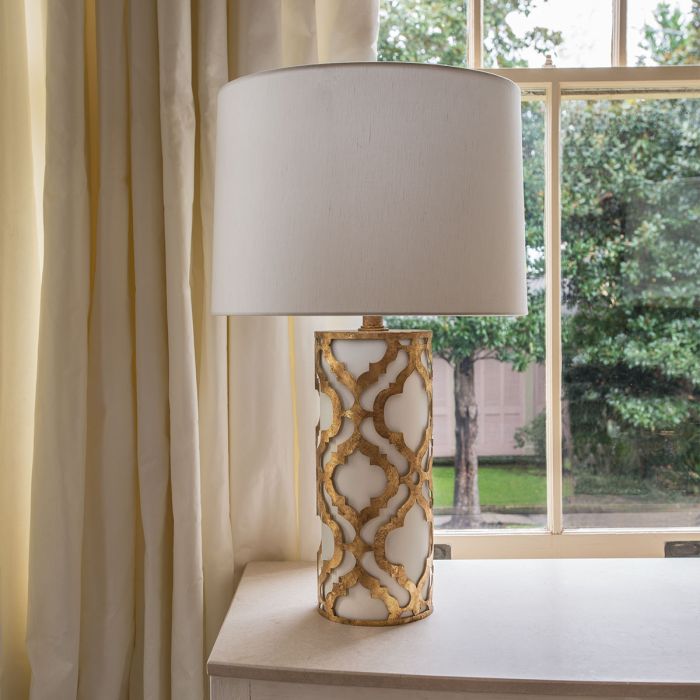 Arabella 1 Light Table Lamp - Distressed Gold, Ivory Shade