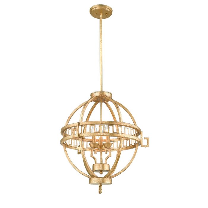 Lemuria 3 Light Globe Pendant - Distressed Gold, Ivory Shade