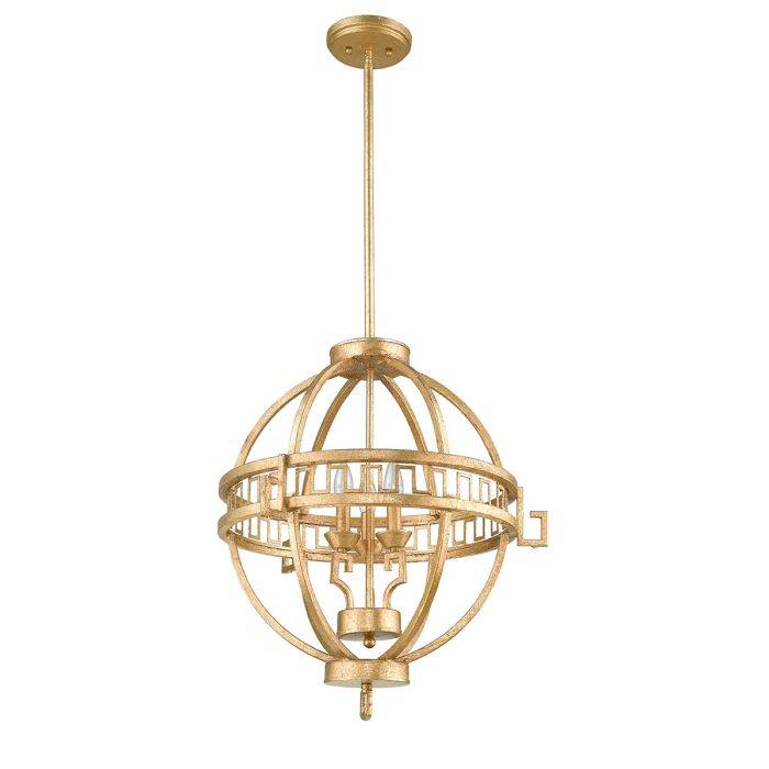 Lemuria 3 Light Globe Pendant - Distressed Gold, Ivory Shade