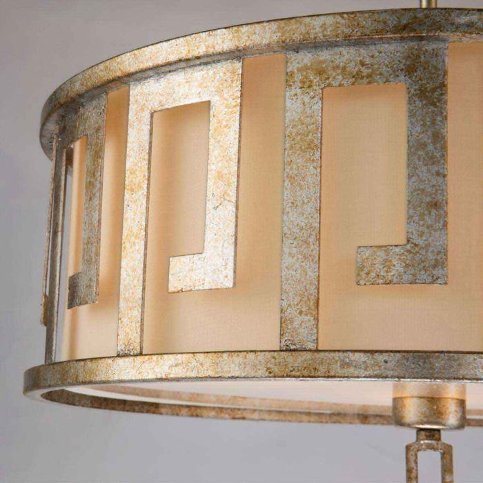 Lemuria 3 Light Duo-Mount Large Pendant - Distressed Gold, Ivory Shade